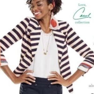 Cabi Blazer Cruise Jacket Striped Double Breasted Cotton Nautical Cream Blue 10